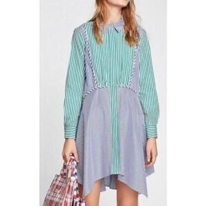 ZARA Mixed Stripes Asymmetrical Button Down Poplin Shirtdress Size M